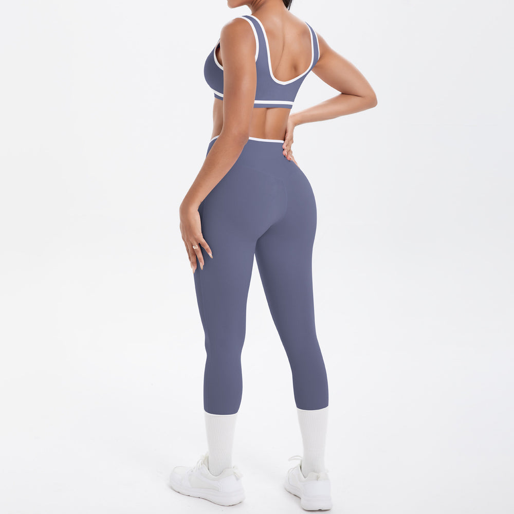 European and american sexy open-back crisscross high-waisted tight butt-lifting activewear set - color block, barely-there feel, running, fitness, yoga outfit for women