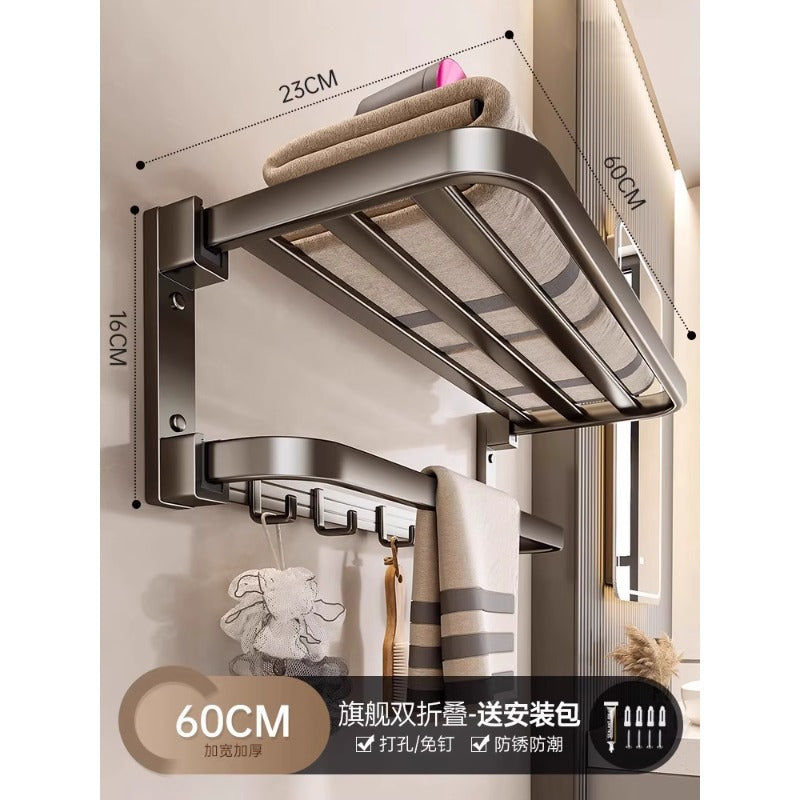 Manufacturer's punch-free bath towel rack, bathroom storage rack, foldable towel rack, bathroom storage rack, wall-mounted