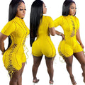 summer hot seller:  foreign trade women's fashion - european and american sexy solid color tie-up short sleeve jumpsuit