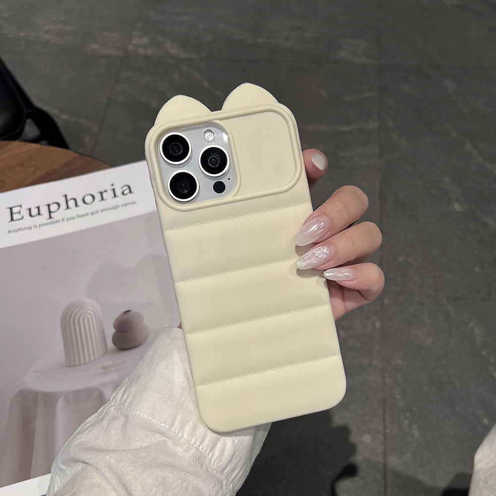 3d cat ear striped case for apple 17 pro max iphone 16 - large hole side cat paw soft case