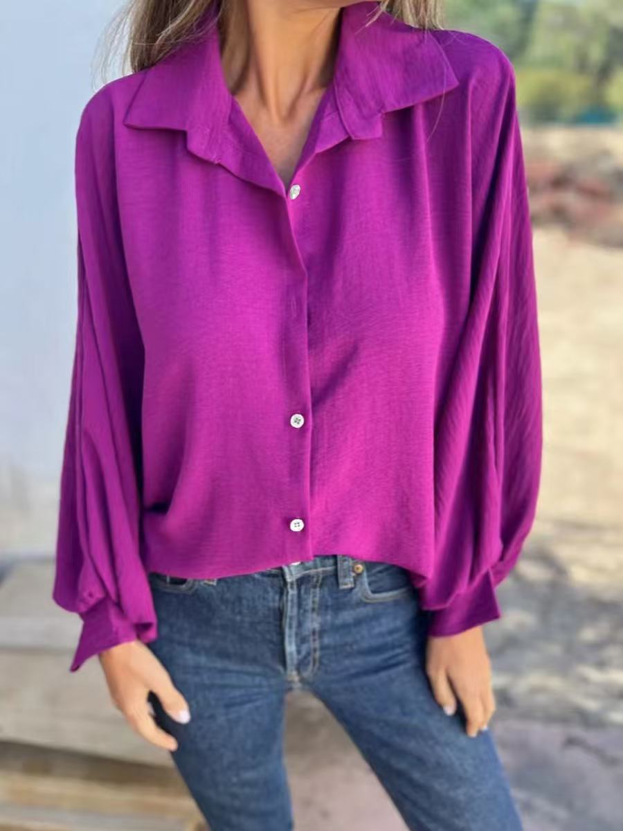 new autumn/winter versatile long-sleeve women's turn-down collar button-down shirt top