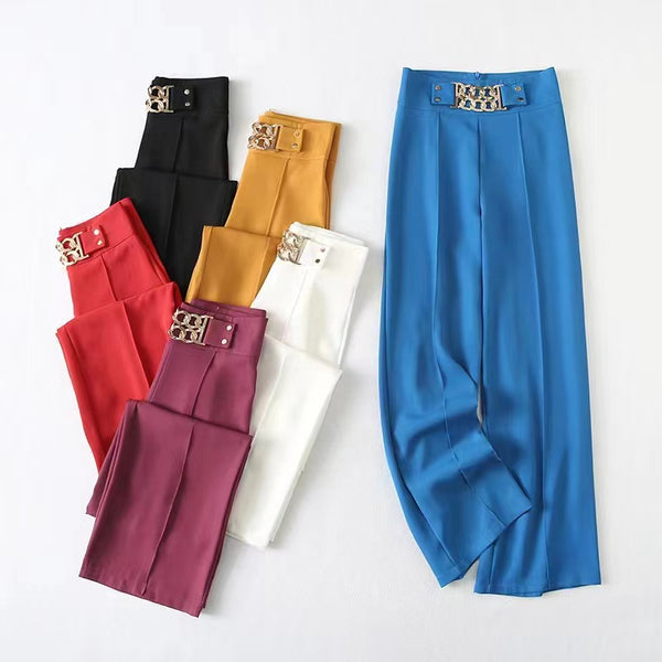European and American  2025 new solid color micro-elastic drape high waist thin trousers casual trousers wide leg trousers women