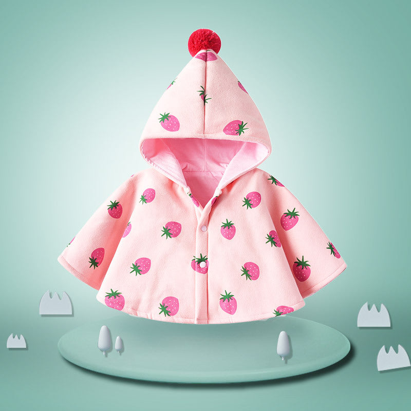 Cape girlautum outer shawl baby cape hooded cartoon windproof outweark-style children's clothing fleece