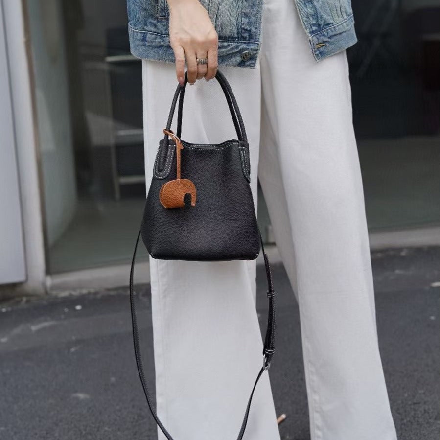 New arrivalniche style vegetable basket classyfashiontrendysatchel crossbody bag first layer cowhide bucket bag casual practical