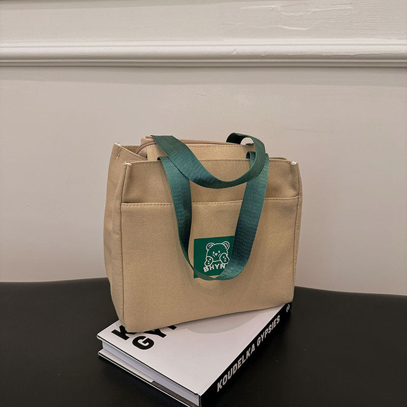 Canvas bag New handbag Bento lunch box Mommy office worker Large capacity commuting Simple versatile shoulder bag