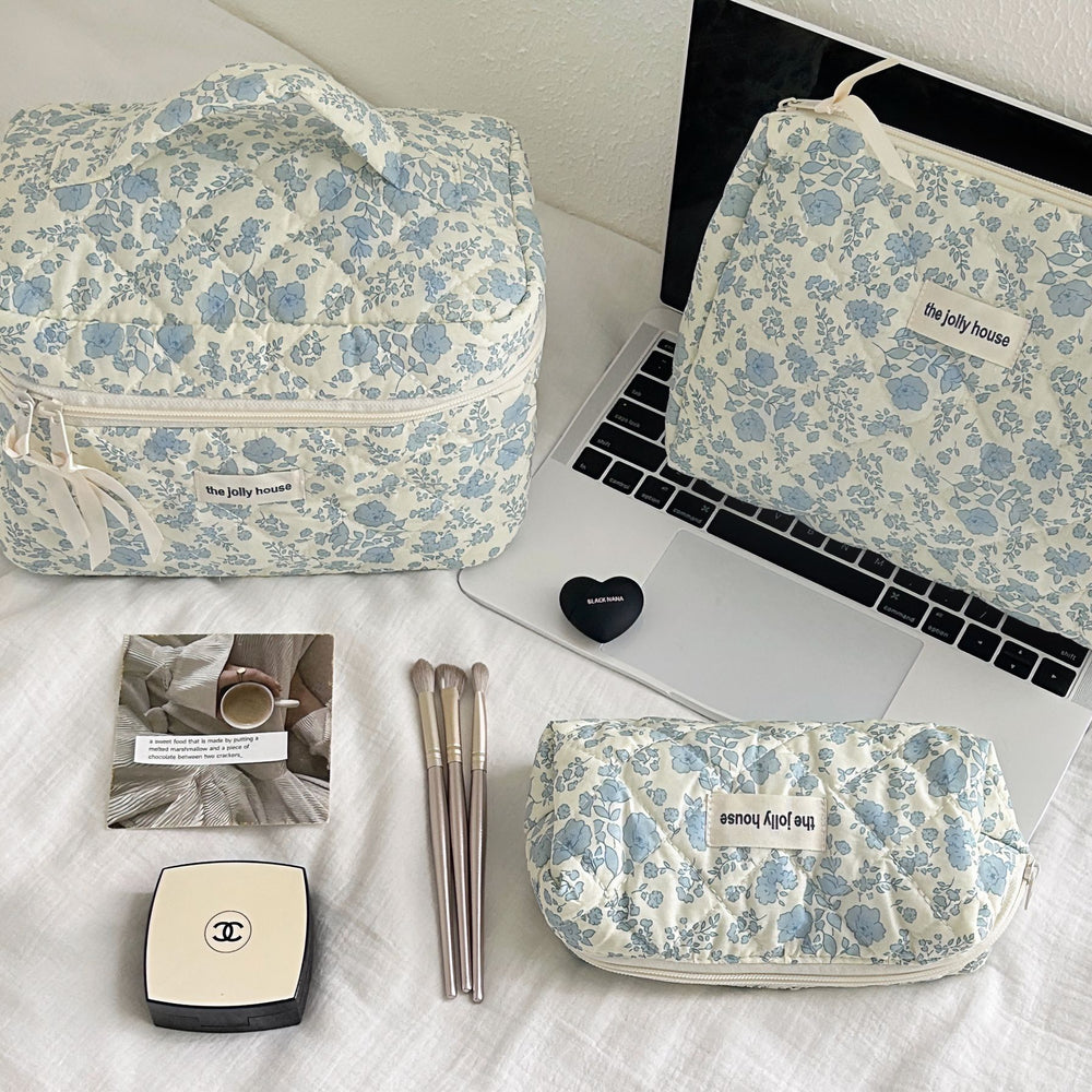 Rustic floral makeup bag - large capacity cosmetic organizer, portable handheld toiletry bag, makeup pouch for students