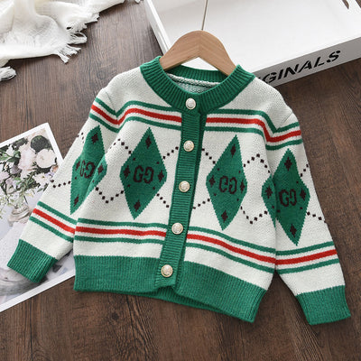 Boys' fall/winter long-sleeve knit cardigan - kids' sweater wholesale - color block casual top - outerwear for toddlers and young children