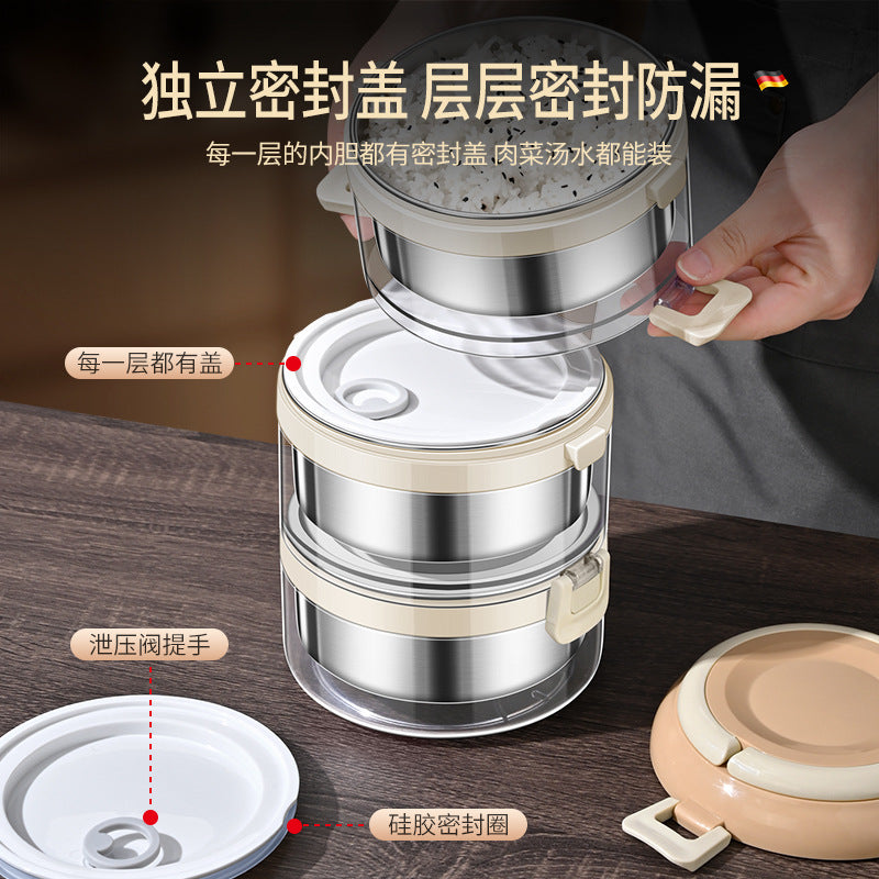 304 stainless steel multi-layer lunch box, large-capacity bento box for office workers, three-layer thermal insulation and sealing, picnic with rice and pot