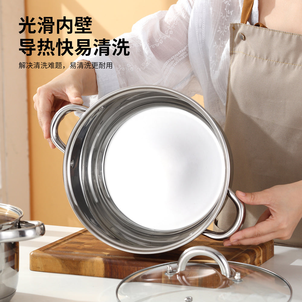 Wholesale cross-border double bottom stainless steel soup pot milk pot frying pan uncoated pot set kitchen cooking cookware set