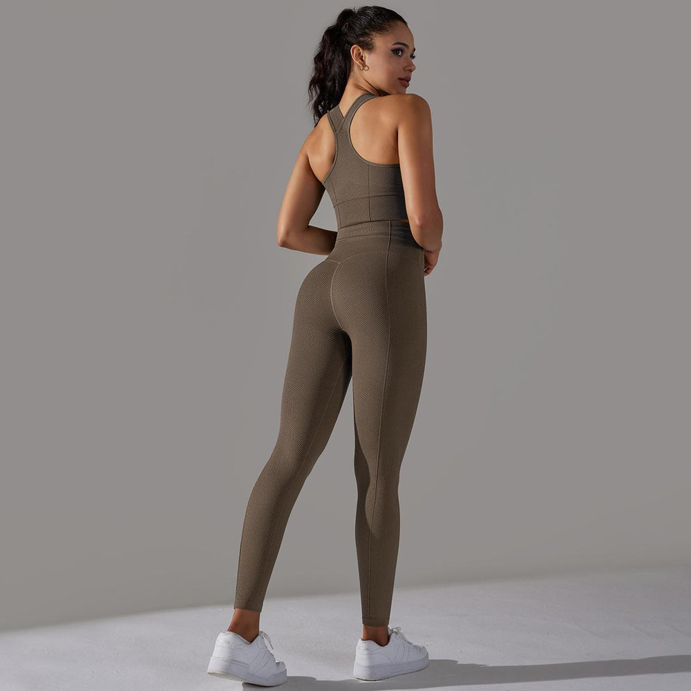 new arrival seamless jacquard knitting yoga wear breathable tight sports suit high waist hip lifting running fitness wear