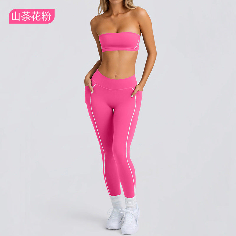 Tube toptops strapless pants high elastic back sports intimates bra non-slip running pilates yoga suit