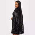 2025 spring new amazon fashion stand collar sequin dress - european & american style, loose fit women's mini dress