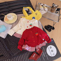 【dropshipping】 autumn new arrivals: adorable girls' strawberry plaid lace-trimmed skirted cardigan top