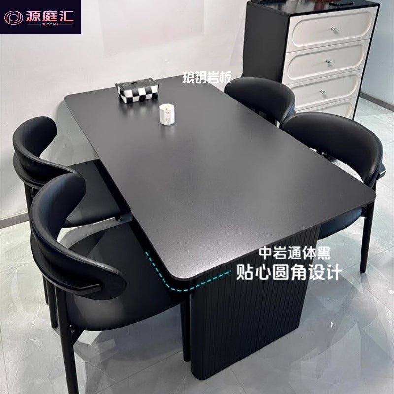 Rock slab dining table and chair combination italian pure black small apartment for homenormcore creative popularaccessible luxury rectangular dining table