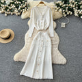 Xiaoxiangfengclassyfashionv neck metal button knittingcardigantops women's high waistslimming look skirt two-piece set
