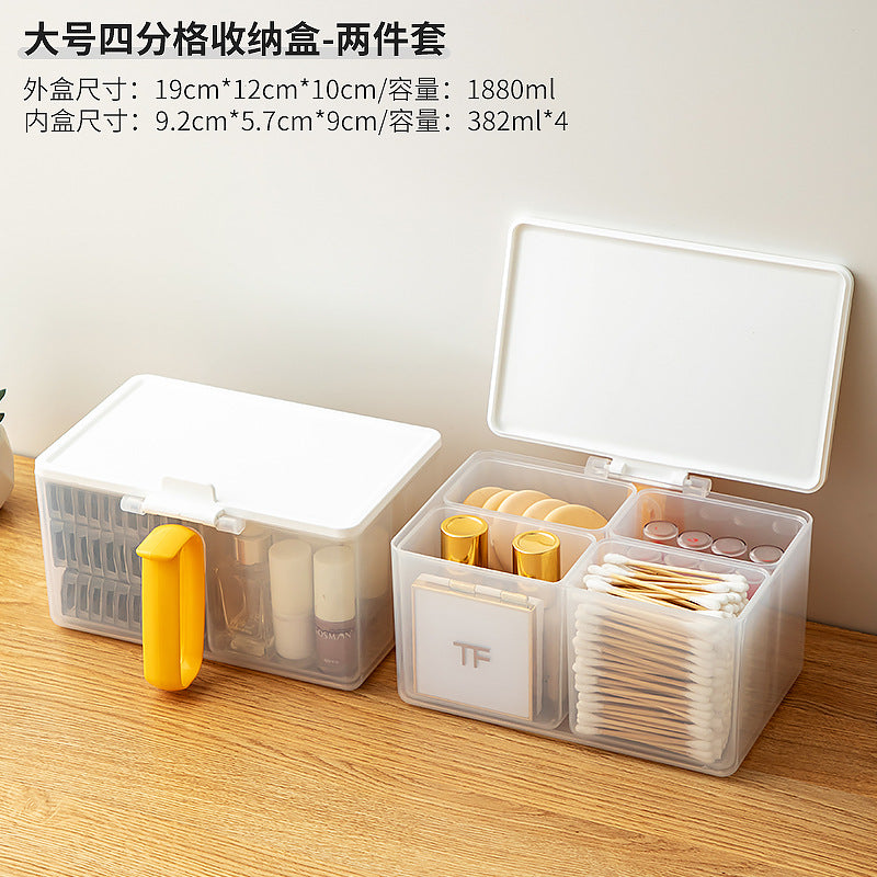 Bathroom mirror cabinet cotton swab cotton pad puff storage box transparent plastic grid desktop flip cover cosmetic storage box