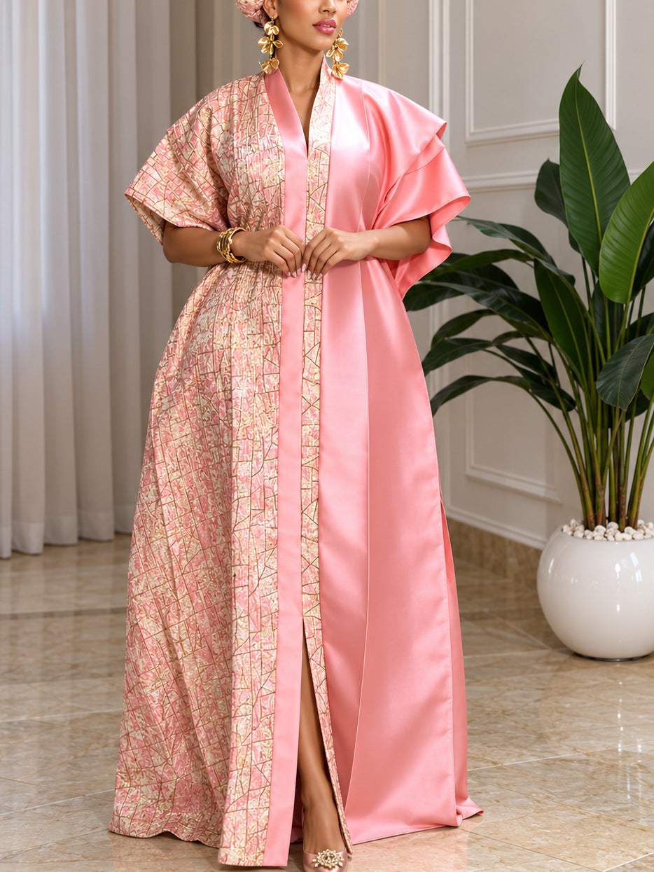 New party african dress gown - color block jacquard satin design robe bubudress