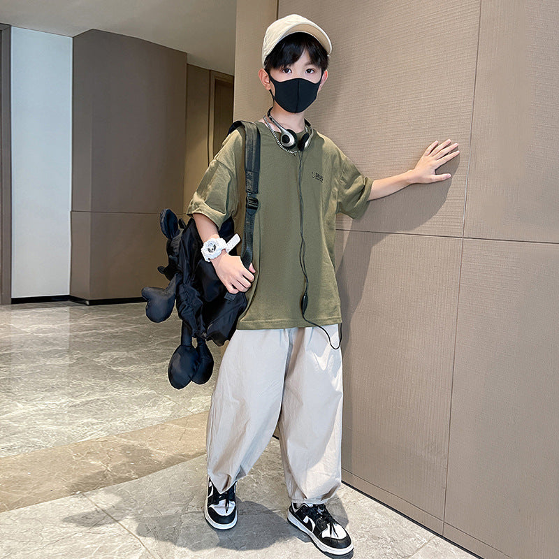 Boys' summer outfit set  new style kids short sleeve mosquito pants casual two-piece set mid-to-large children's clothing boys' clothes