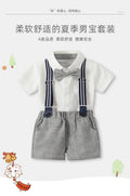 New arrival boys suitnew arrival summer overalls performance clothes baby two-piece set one-year-old preppy style dress