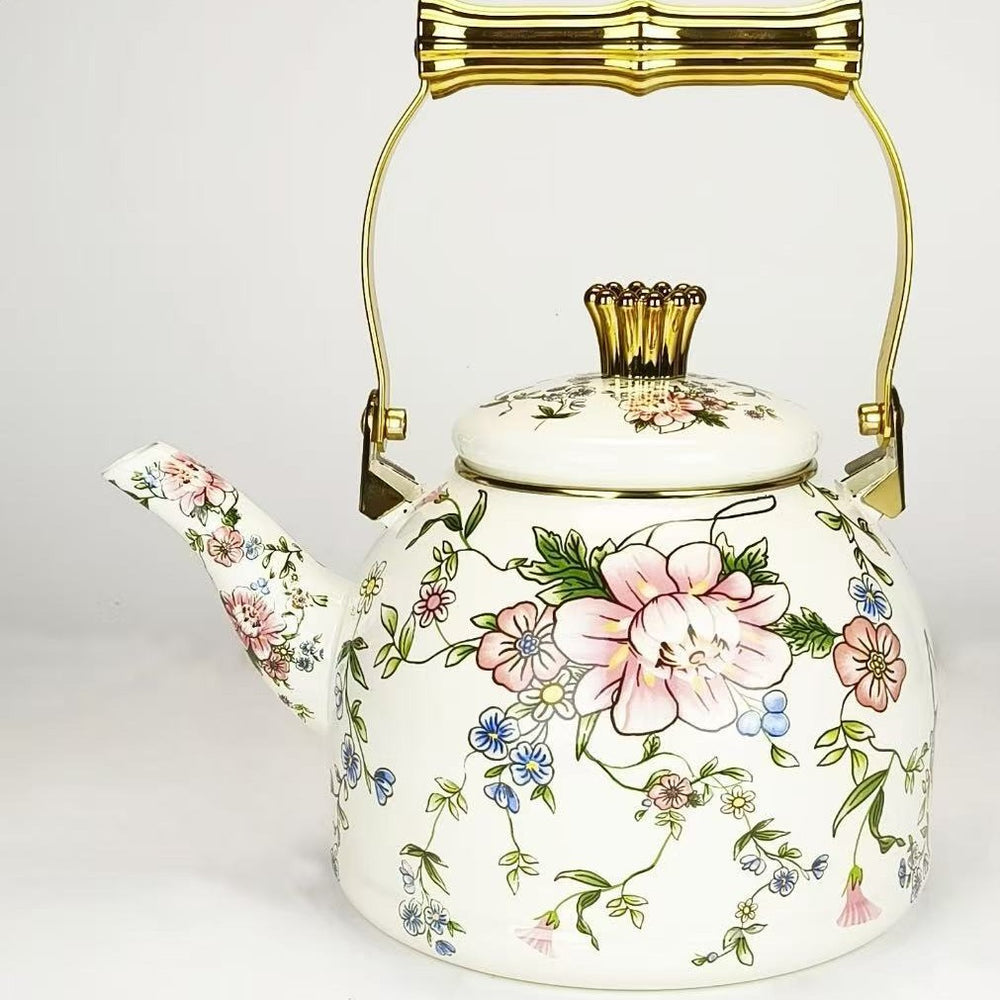 Direct sales manufacturers cross-border hot sale thousands of charming flowers, birds and flowers, rose enamel water kettle, water kettle