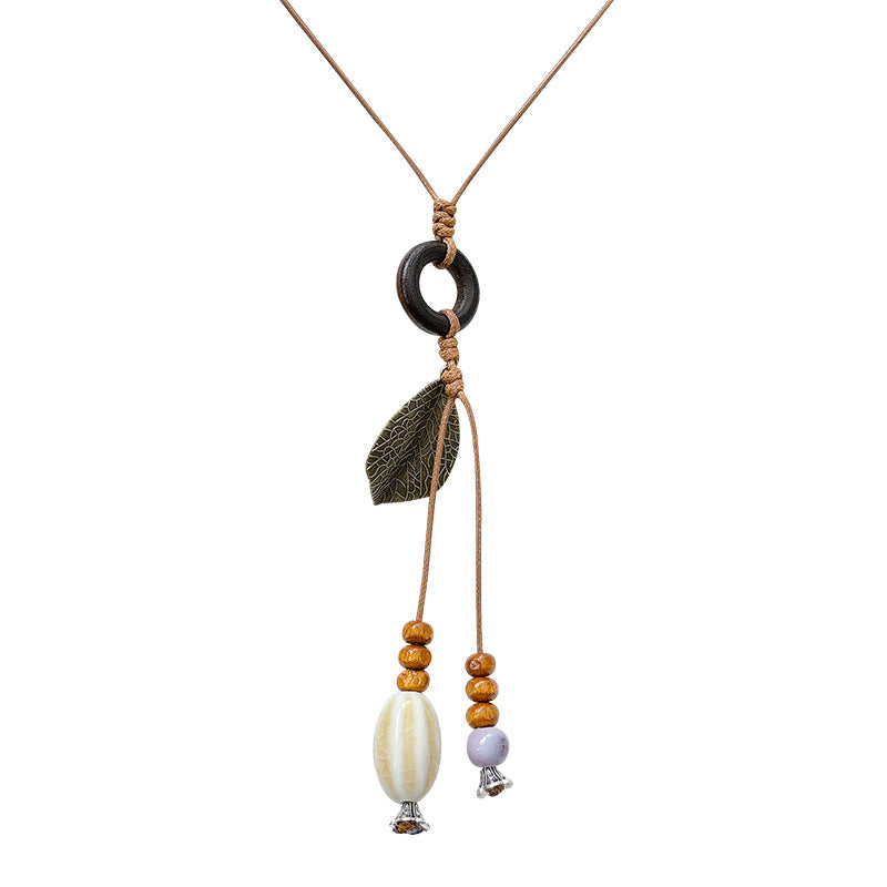 Beach vacation new chinoiserie zen ceramic pendant necklace women's bohemia ethnic style long accessories lanyard