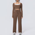 Naked feel quick-drying tight-fitting yoga clothes fake two-piece with chest pad sports long sleeves drawstring wide-leg running fitness suit for women