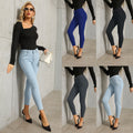 Amazon's independent station best sellingjeans women's fashionins style pencil pants women's pants flap pocket pants style elastic plus size