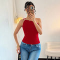 European and american cross-border e-commerce red tank top - summer sleeveless one-shoulder slim-fit metallic detail t-shirt top