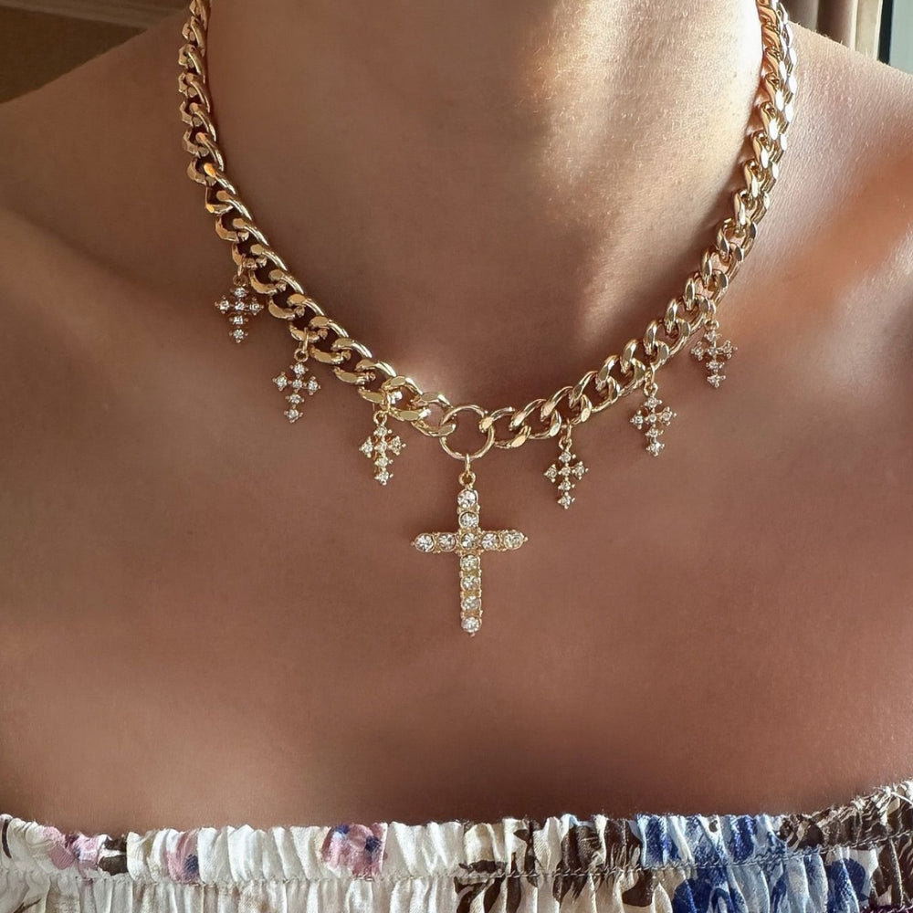 Cross necklace wholesale european and american cross-border jewelry fashion hip-hop non-fading necklace men's double-layered cuban chain