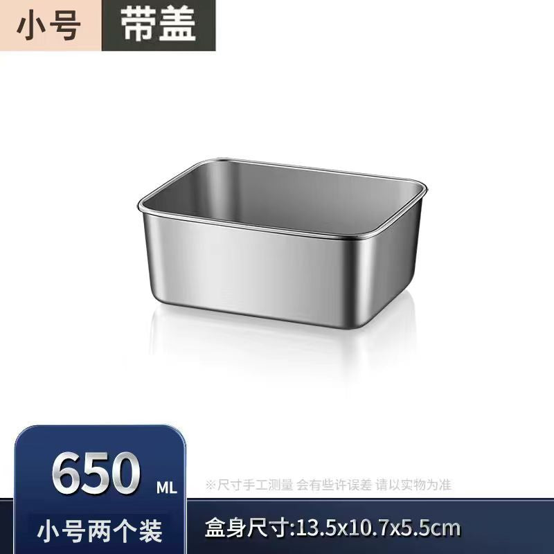 Stainless steel seasoning crisper, rectangular plate for meals with lid, refrigerator food storage box, frozen box, large capacity