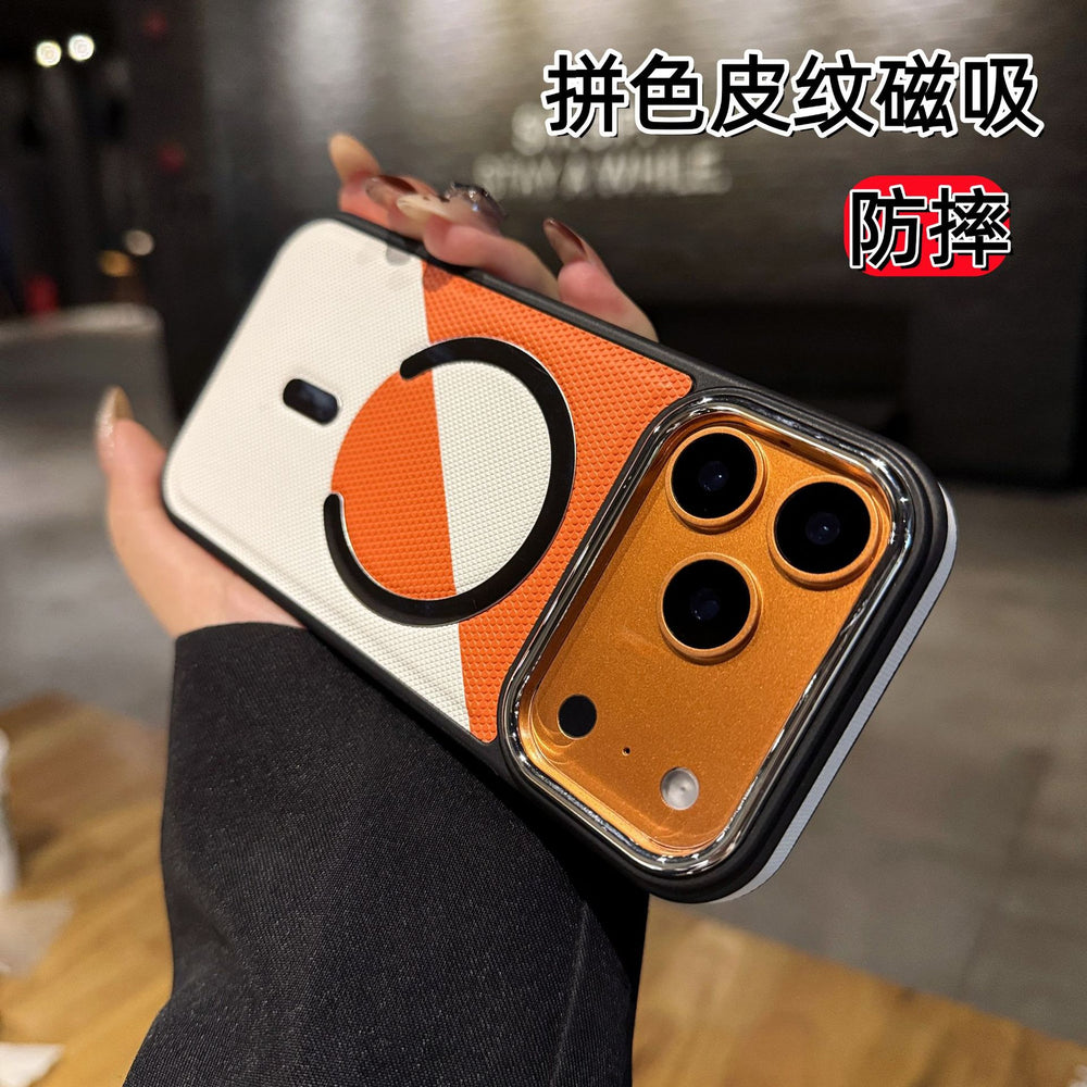 New color block leather texture magnetic iphone 17 case, apple 16 pro max shockproof protective cover - wholesale