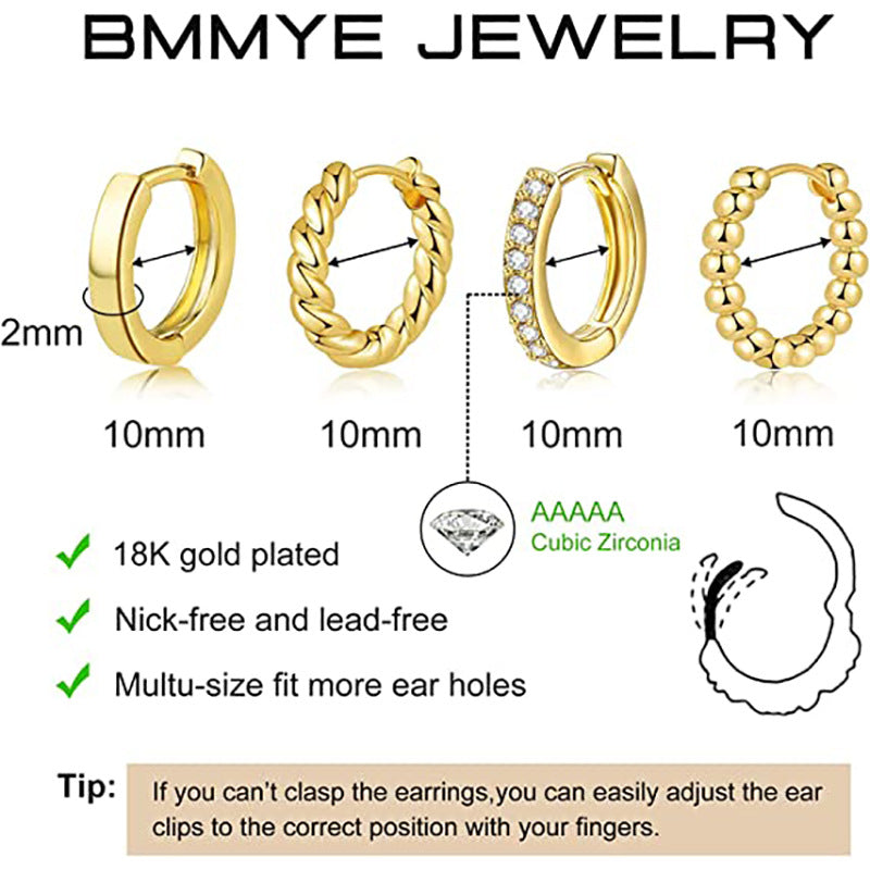 new arrival jewelry fashion exquisite zircon earrings small round ball normcore earrings cable stitch twisted circle earrings