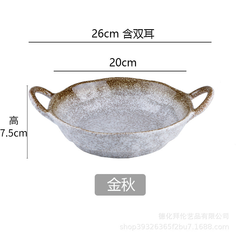 Japanese retro one-person meal set deep dry pot vegetable plate for homeclassy curry rice plate double ear soup plate