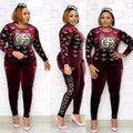 new winter collection: african-inspired hotfix rhinestone & beaded letter long sleeve tee + pencil pants fashion casual two-piece set
