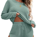 foreign trade european and american women's home clothes pure color round neck all year round home clothes casuallong sleeves drawstring mouth
