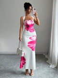 Ready-to-ship european and american  cross-border women's summer new arrival: elegant and sexy halter neck bodycon printed dress