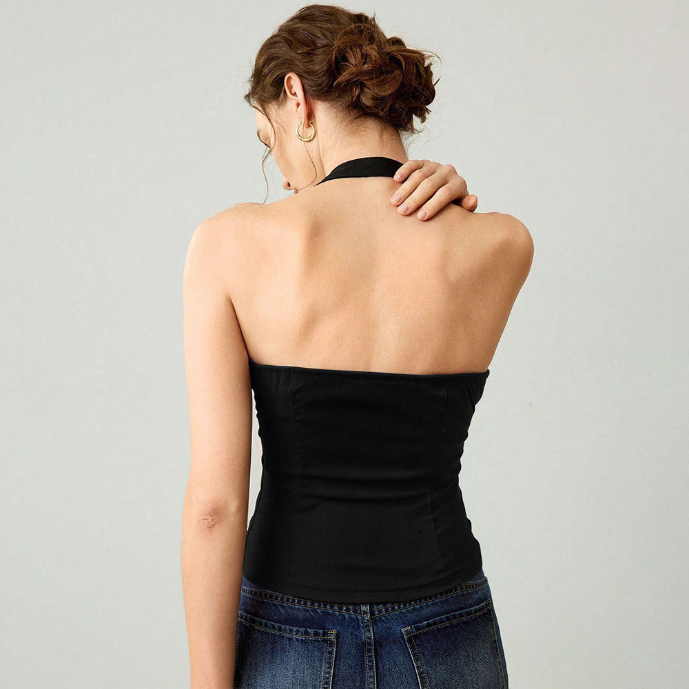 Fashionexportnew arrival yoga sports vest women's quick-drying training dance metal buckle decoration halter neck slim-fitting tops
