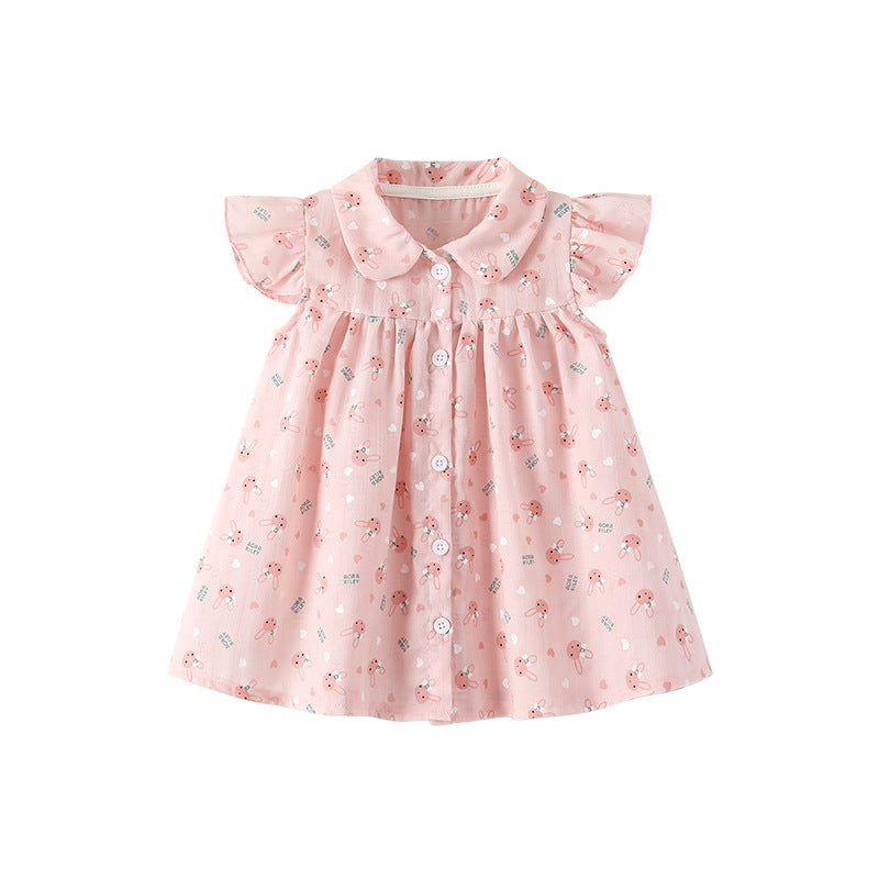 Girls' dress  summer new arrival kids princess dress shirt pink rabbit floral skirt for toddlers and young children