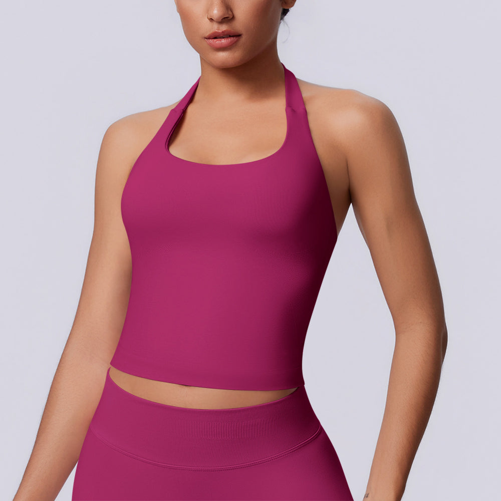 New arrival cross-border seamless pure colorhalter beautiful back tight sports vest sports running fitness yoga wear tops women