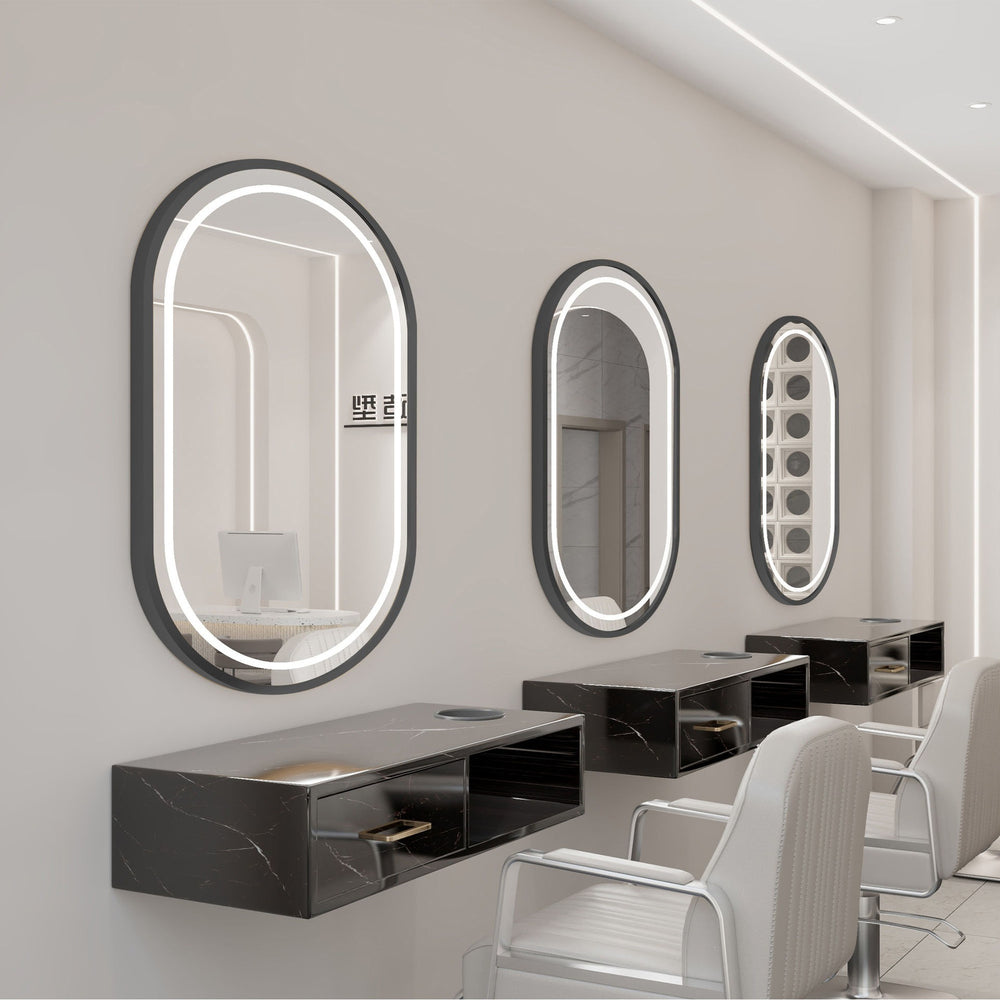 Influencer-approved barber shop mirror table, salon wall-mounted minimalist hairdressing mirror, touch-control led hairdressing mirror