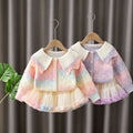 Girls' sweater set -  autumn collection: gradient knit cardigan & cute tutu skirt two-piece outfit