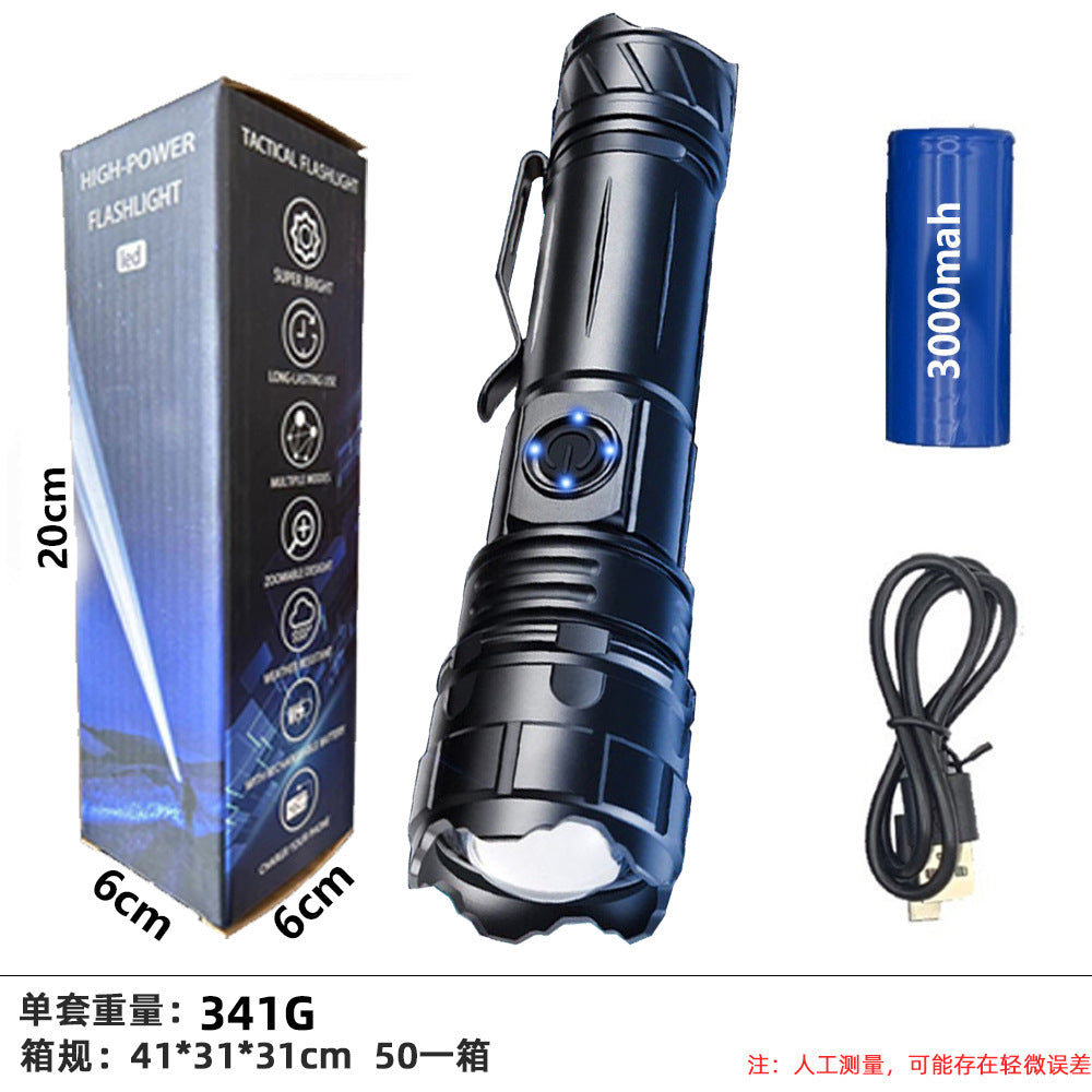 Cross-border explosive strong light flashlight type-c charging outdoor super bright remote light telescopic zoom flashlight wholesale