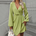 Amazon independent station  spring and summer new arrivalfashionexport women's clothing cross-border irregular long sleeve pure colordress