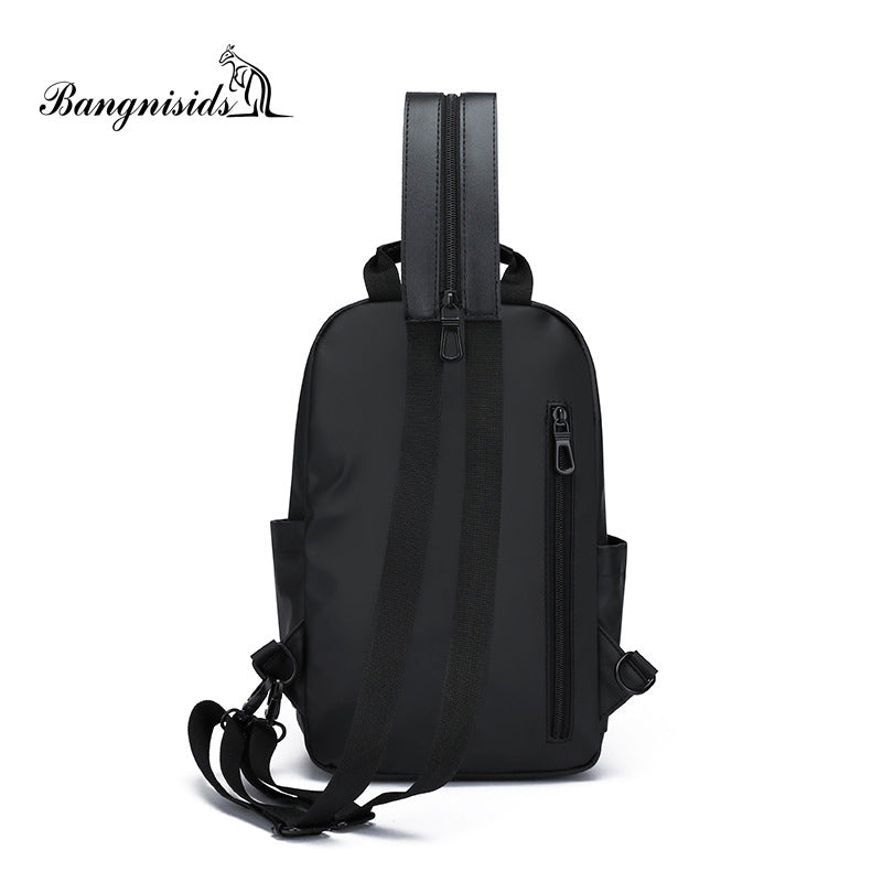 Spring messenger bag new, men's breast bag fashionable casual oblique backpack waterproof leather film small satchel versatile breast bag