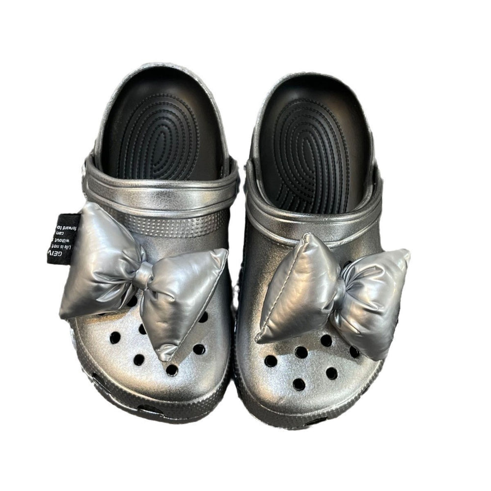 Silver clogs bows slippers women's outwear summer 2024new arrival sandals women's beach beach shoes women's toe shoes