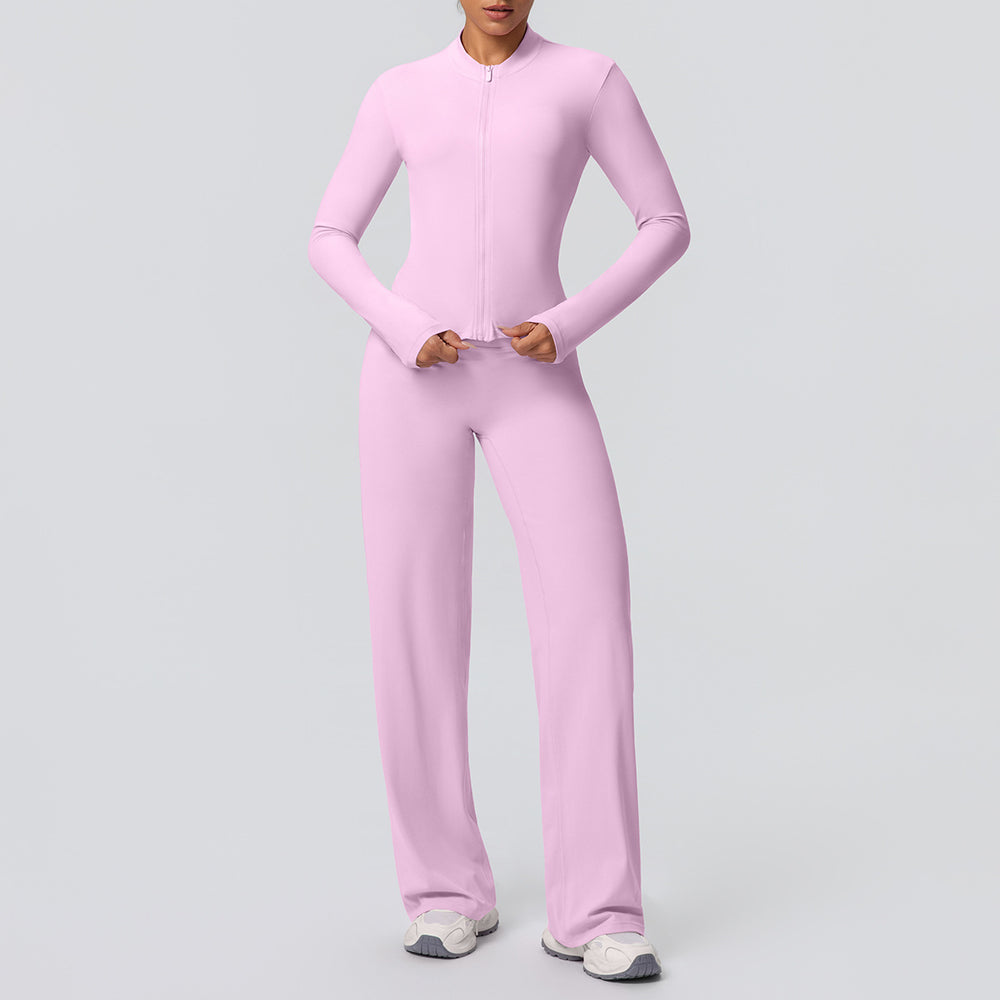 High-waisted, wide-leg, straight-leg pants with a cloud-like feel, quick-drying, zippered jacket, yoga outfit, outdoor casual running fitness sportswear set