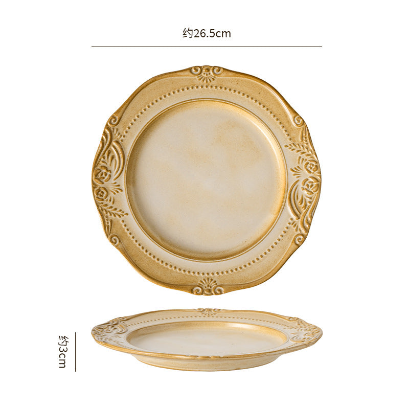 European retro embossed plate - perfect for western cuisine, pasta, breakfast, restaurants, and hotels. a stylish and high-value steak plate and dinner plate