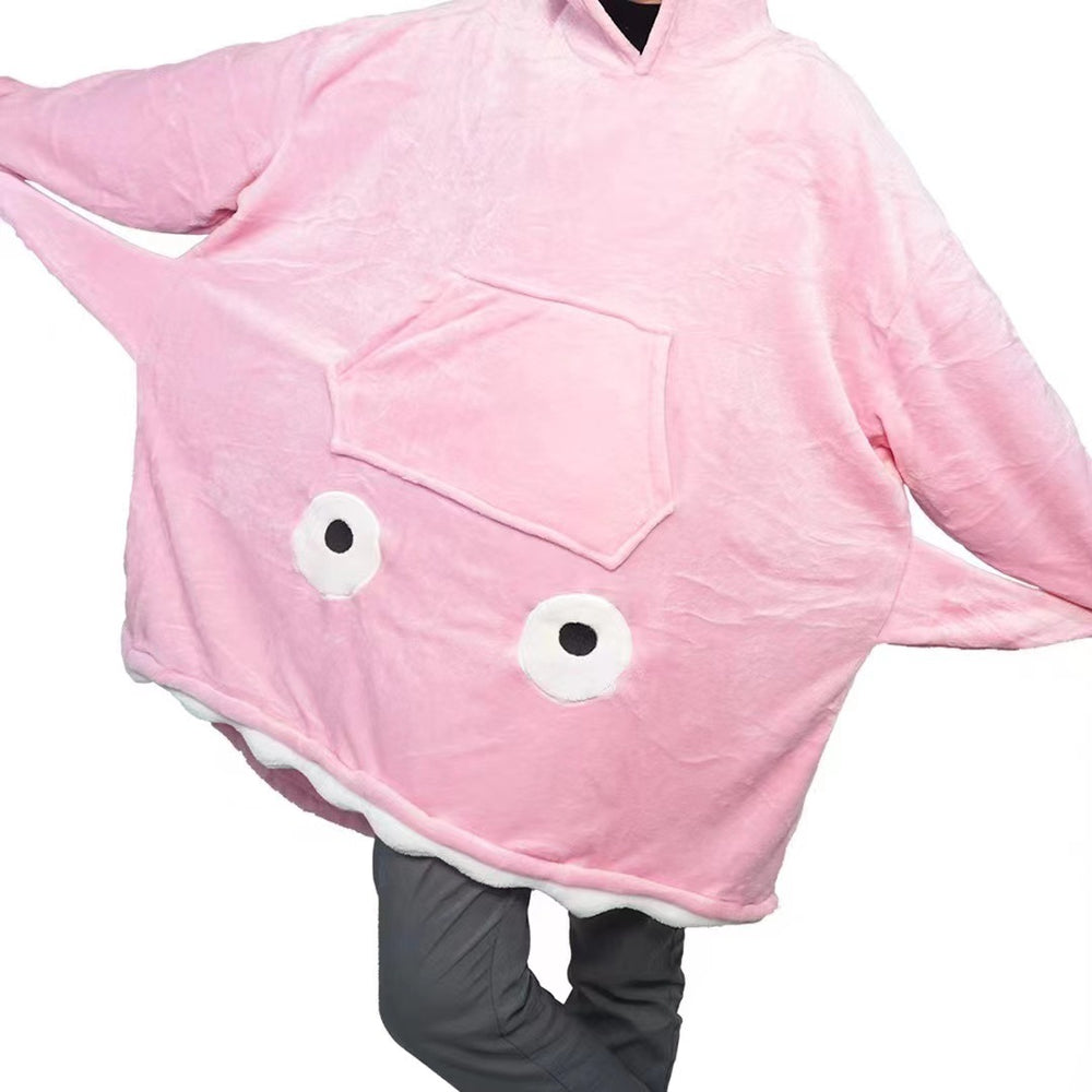 Flannel cartoon big-eyed shark pajamas - couple's loungewear - cozy & warm - double-sided flannel