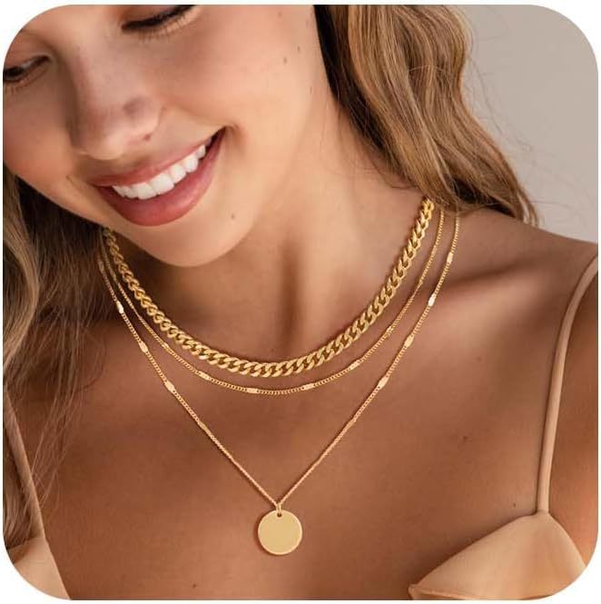 Brass real gold plated european and american cross-border hot selling minimalist twisted circle pendant fashion necklace for women - three layers