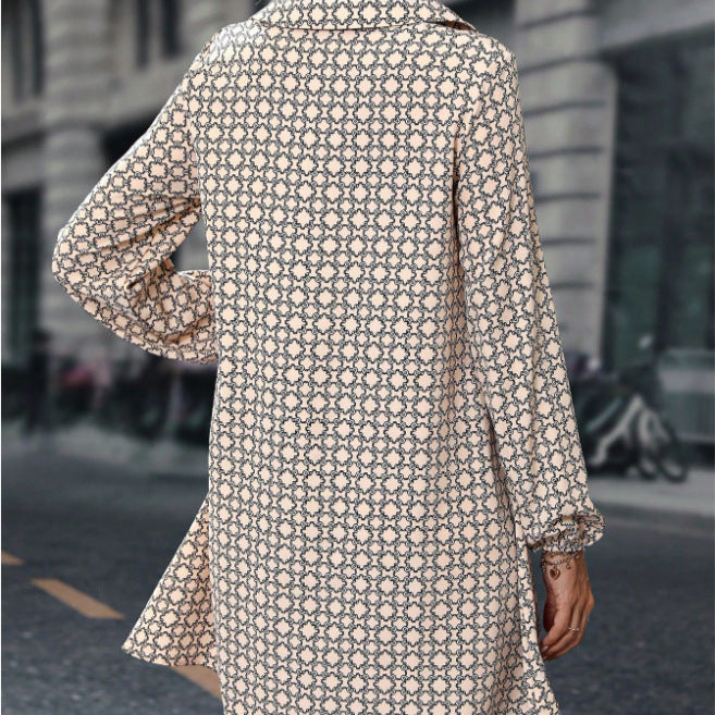 Women's all-over print lantern sleeve dress - autumn dress